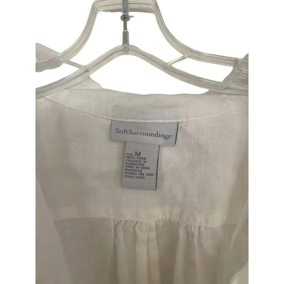 Soft Surroundings White Roll Tie Linen Tunic Top Size Medium - Picture 3 of 5